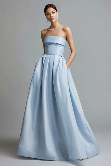 Elegant A-Line Strapless Blue Formal Dress